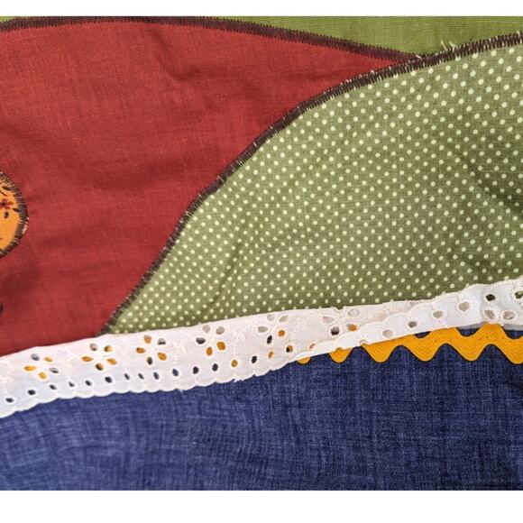 SALE Vintage Boho 1970s Handmade Wrap Skirt Appliqued Gothic House Fields Clouds - Picture 8 of 9